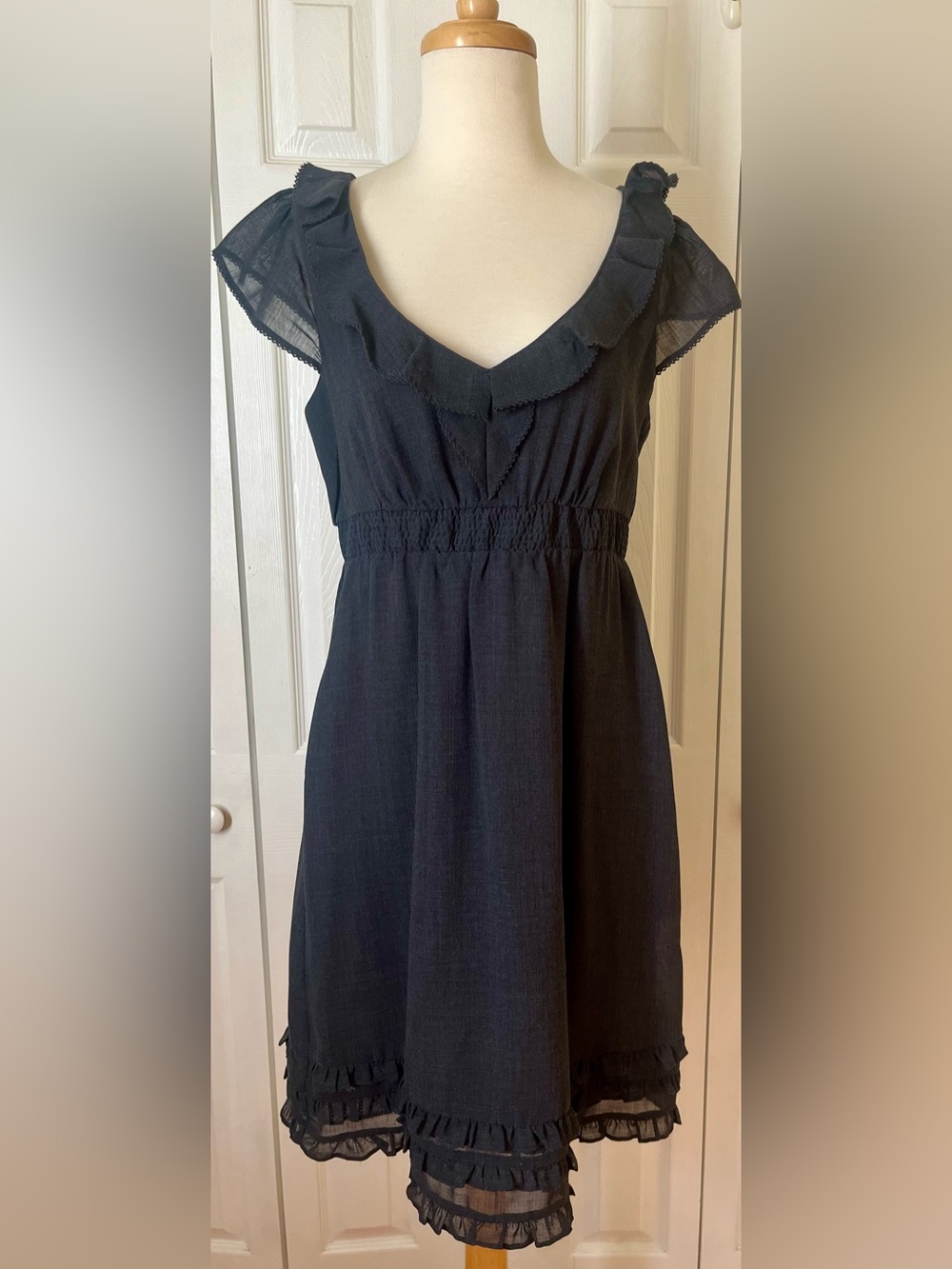 Maeve - Dark Grey Ruffle-Trim Dress